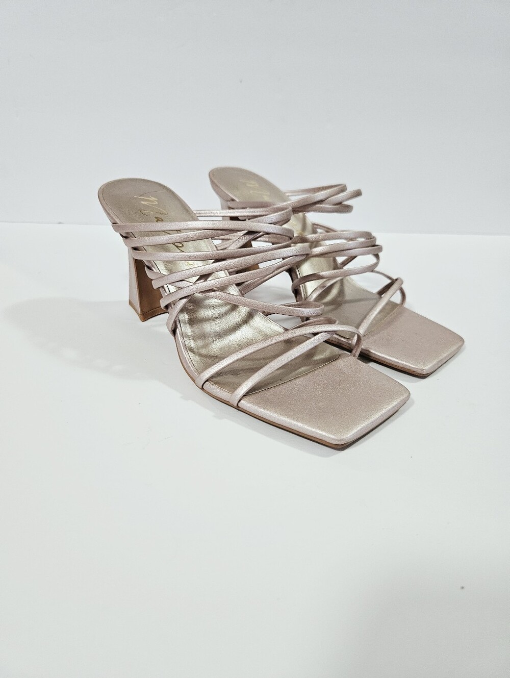 Anthropologie x Matisse Rooney Rose Gold Metallic Strappy Sculpted Heel Sandal 8